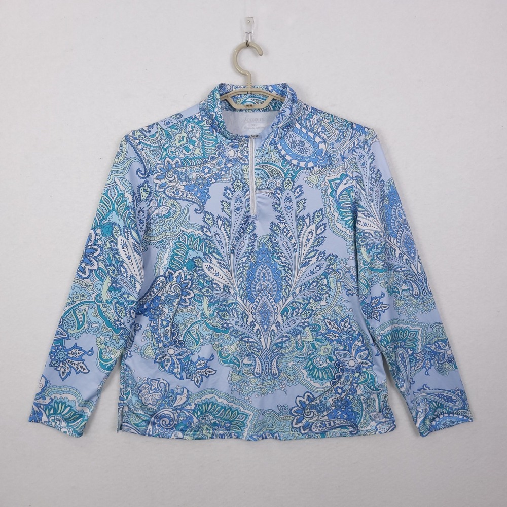 Acegolfs 1/4 Zip Pullover Womens 2XL Blue Paisley Golf Sports Stretch Athletic